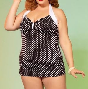 Pinup Couture One Piece Swimsuit Black Polka Dot